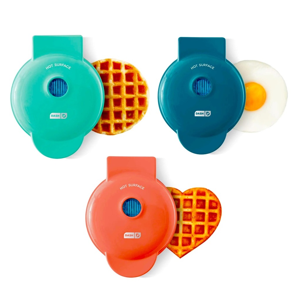 DASH MINI MAKER SET OF THREE  4” Cooking Surface Heart Waffle Griddle NEW IN BOX